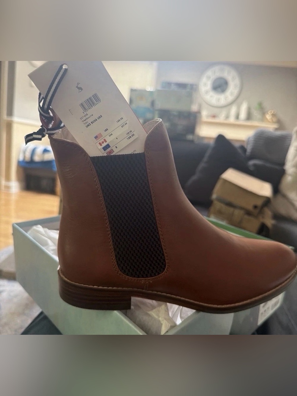 Joules Westbourne Cognac Brown Leather Chelsea Boots Size 5 US